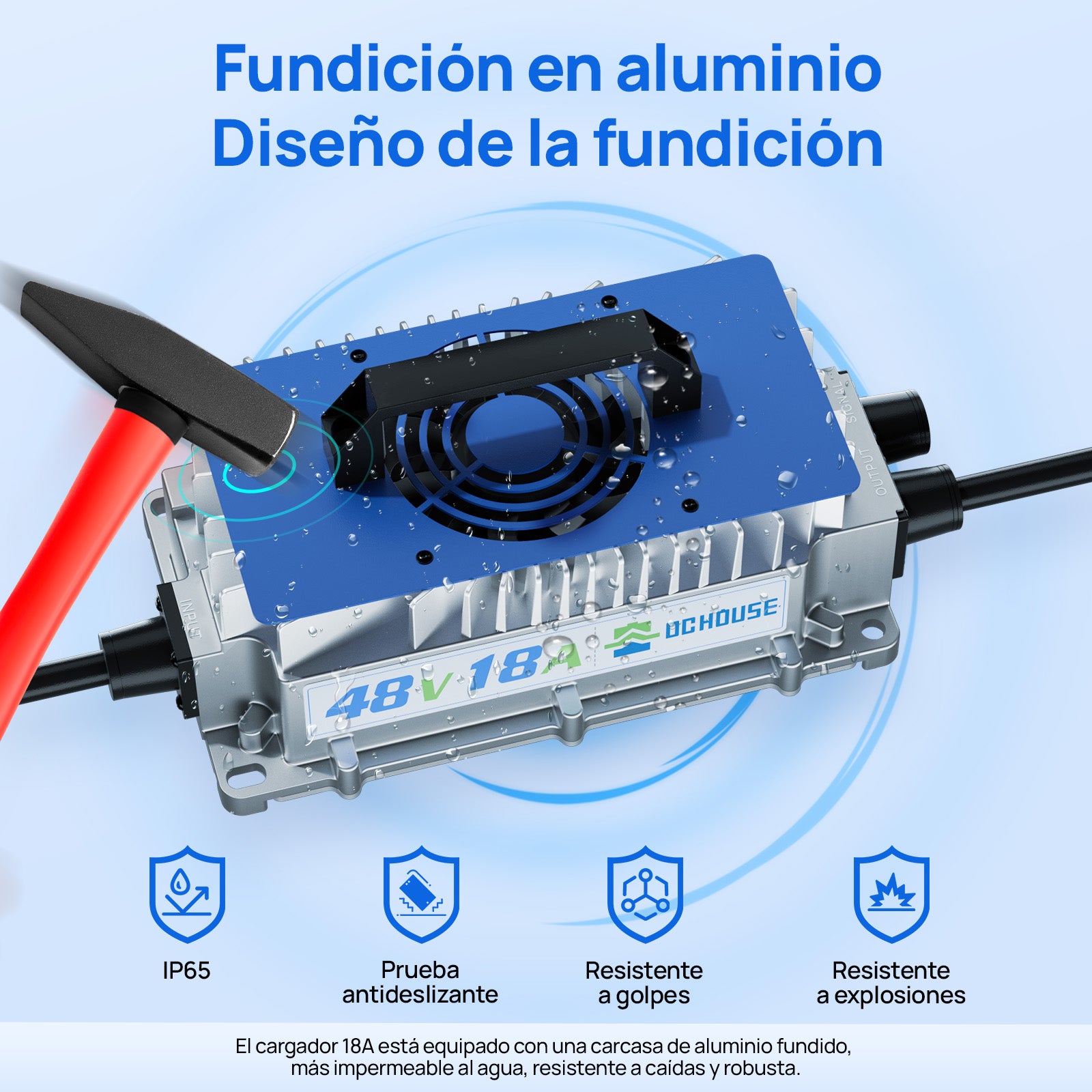 Cargador Portátil de Batería LiFePO4 48V 18A (CA a CC) | Para Sistemas de Litio de 48V