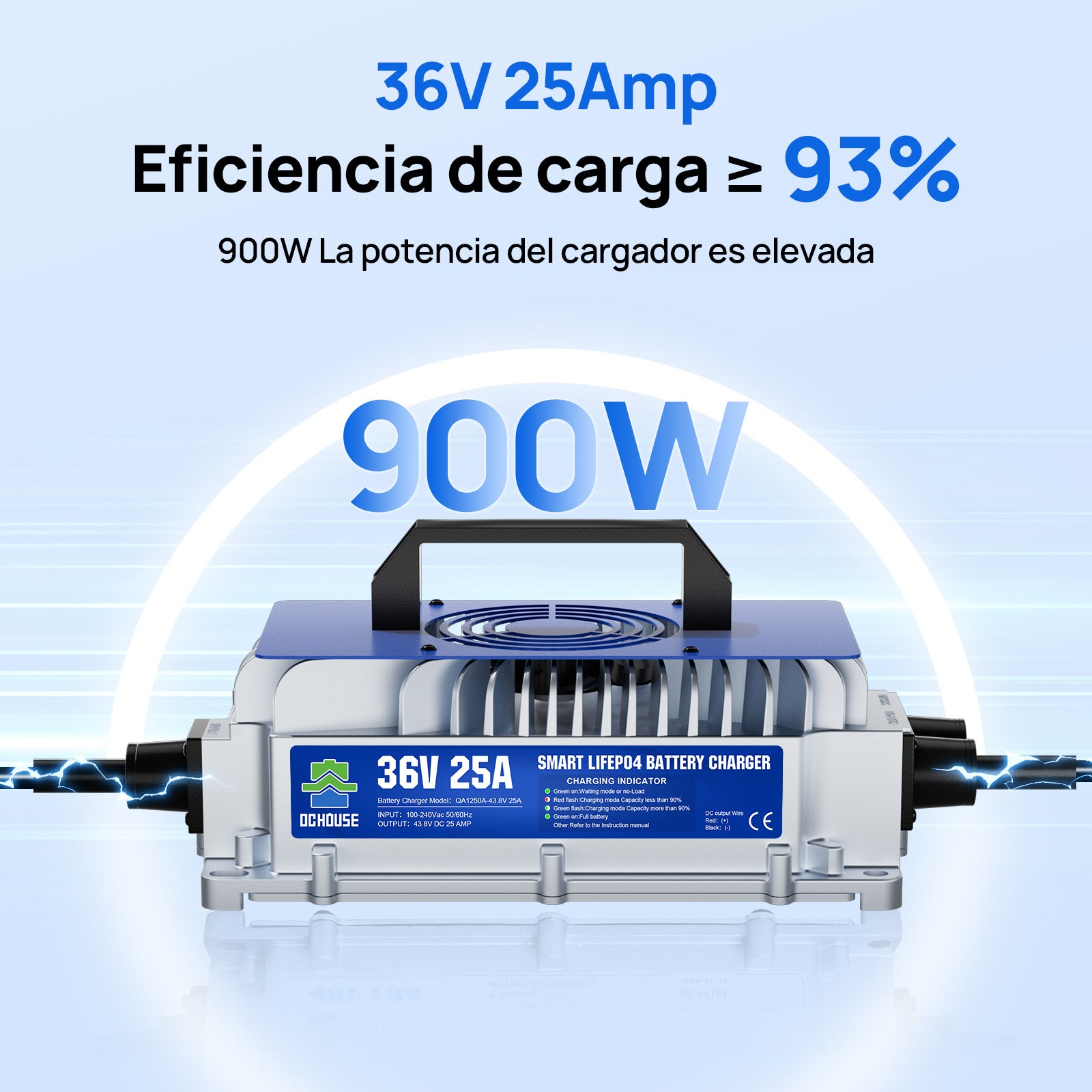 Cargador Portátil de Batería LiFePO4 36V 25A (CA a CC) | Para Sistemas de Litio de 48V