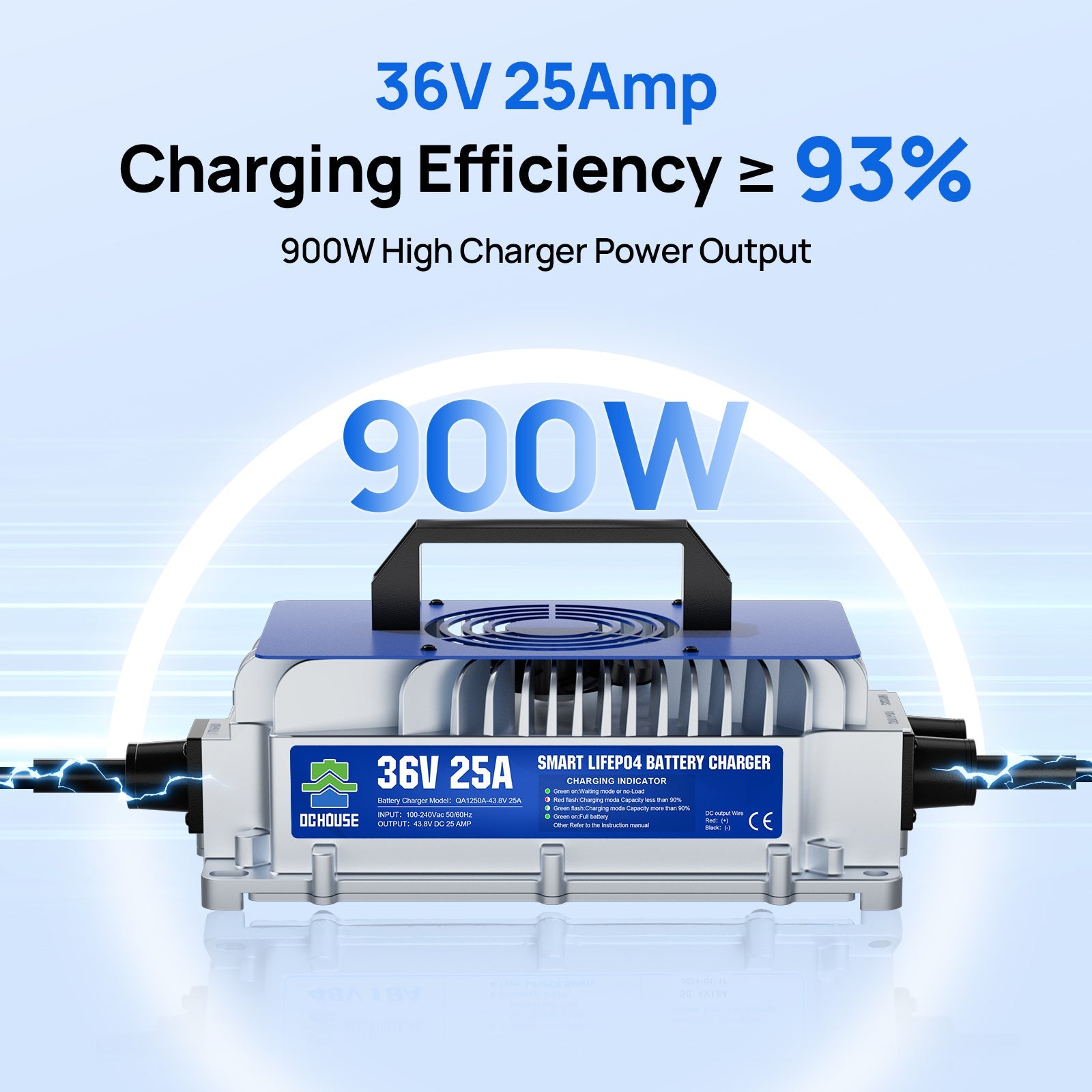 36V 100Ah 2.0 LiFePO4 Bluetooth Flame-retardant ABS Case Battery & Charger