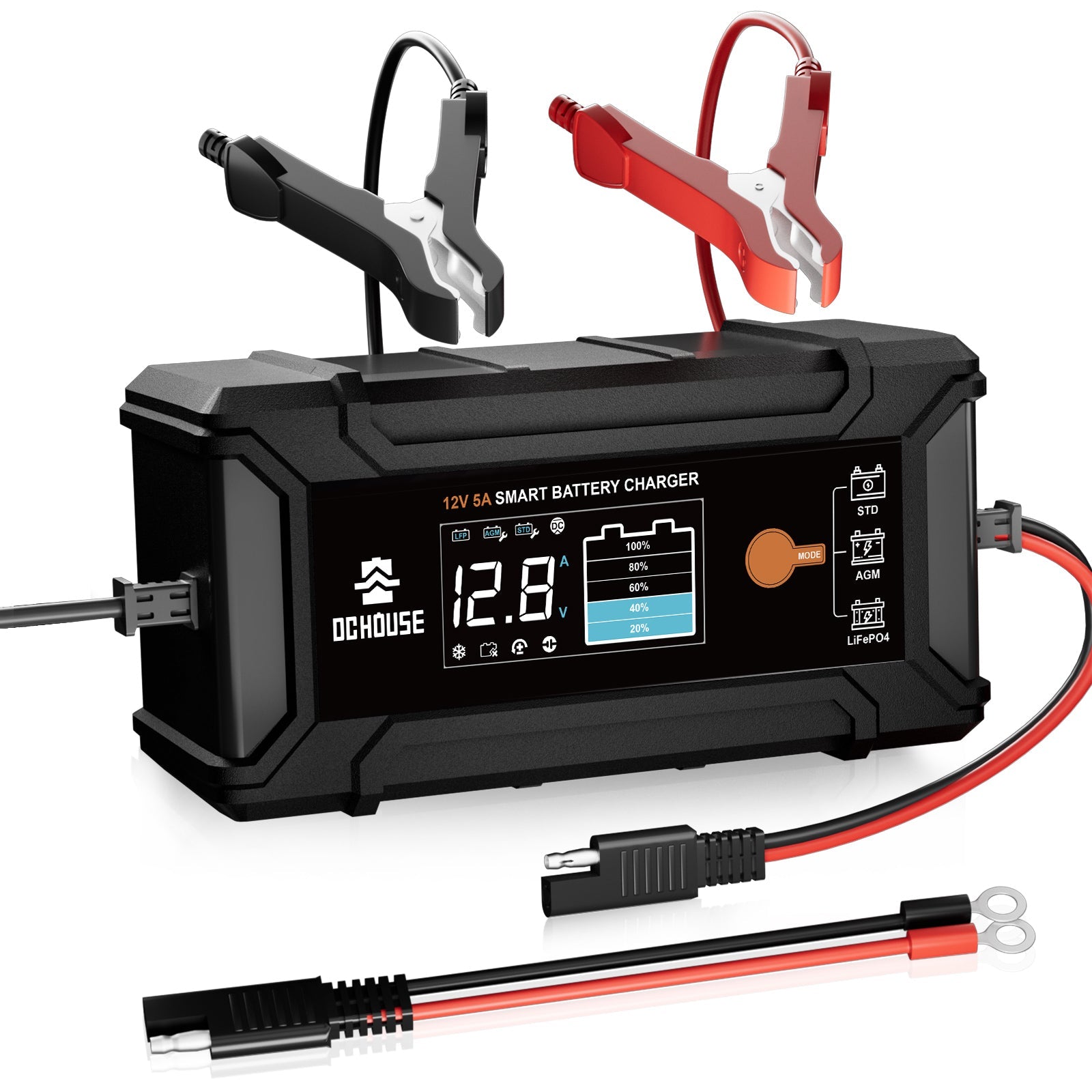 12V 5A AC-to-DC Smart Lithium Battery Charger for LiFePO4 & Lead Acid