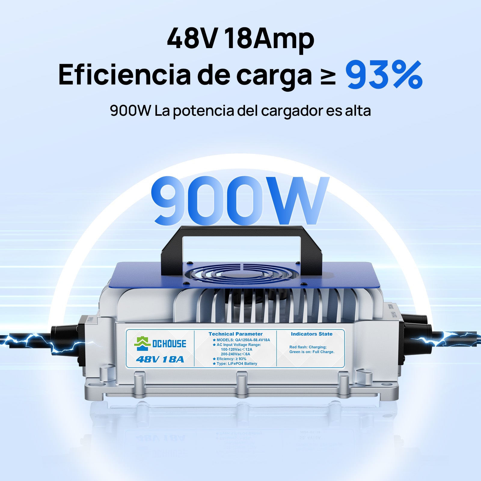 DC HOUSE Batería LiFePO4 Premium 48V 50Ah con Carcasa Metálica y Cargador - Ideal para Carritos de Golf