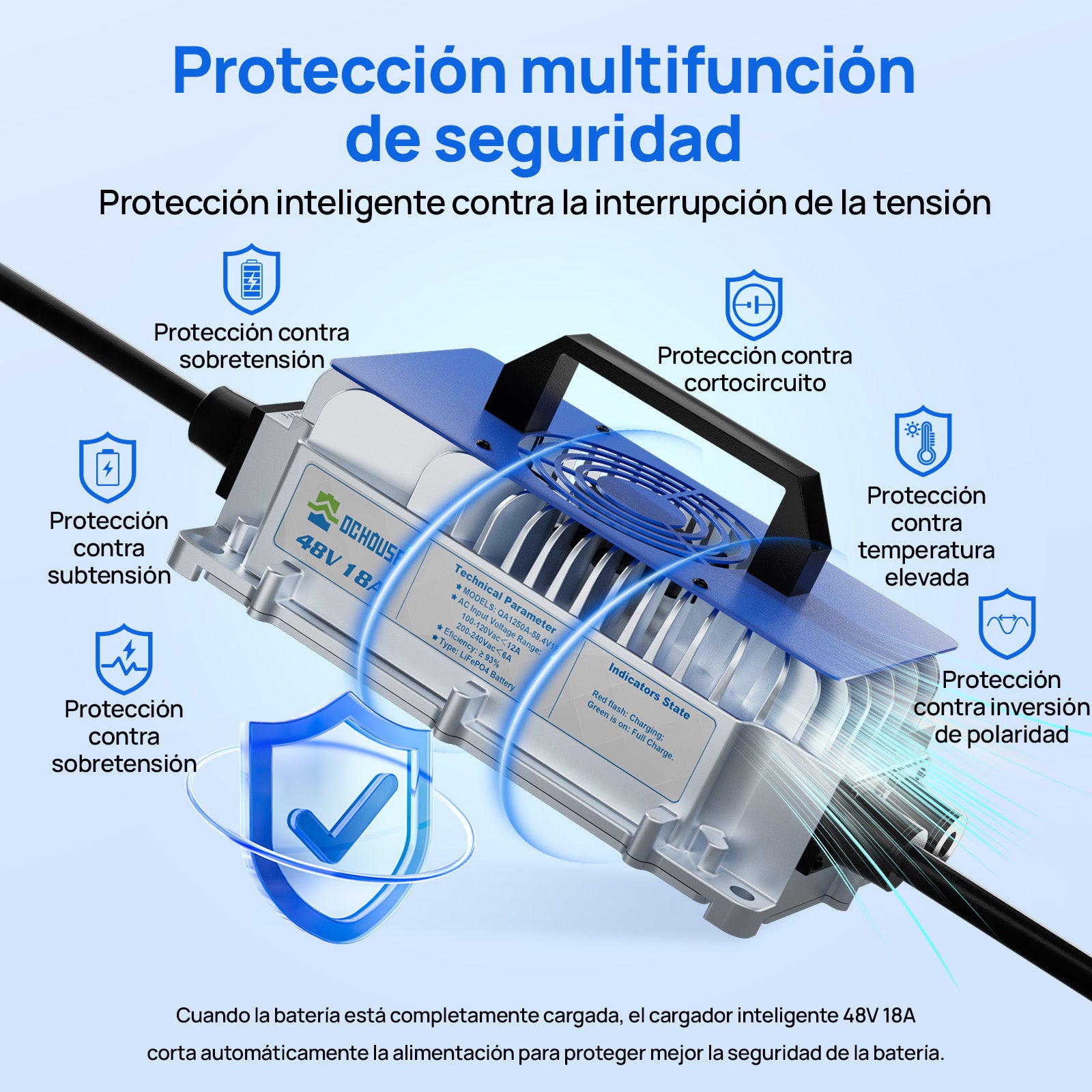 DC HOUSE Batería LiFePO4 Premium 48V 50Ah con Carcasa Metálica y Cargador - Ideal para Carritos de Golf