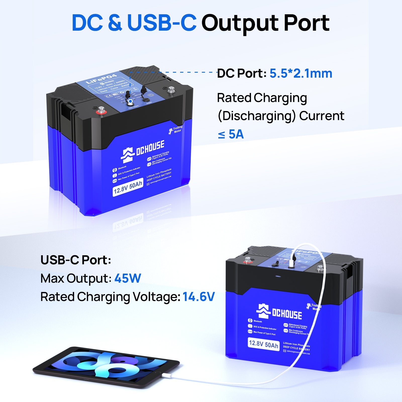 12V 50Ah 2.0 Portable Bluetooth & Deep Cycle LiFePO4 Lithium Battery