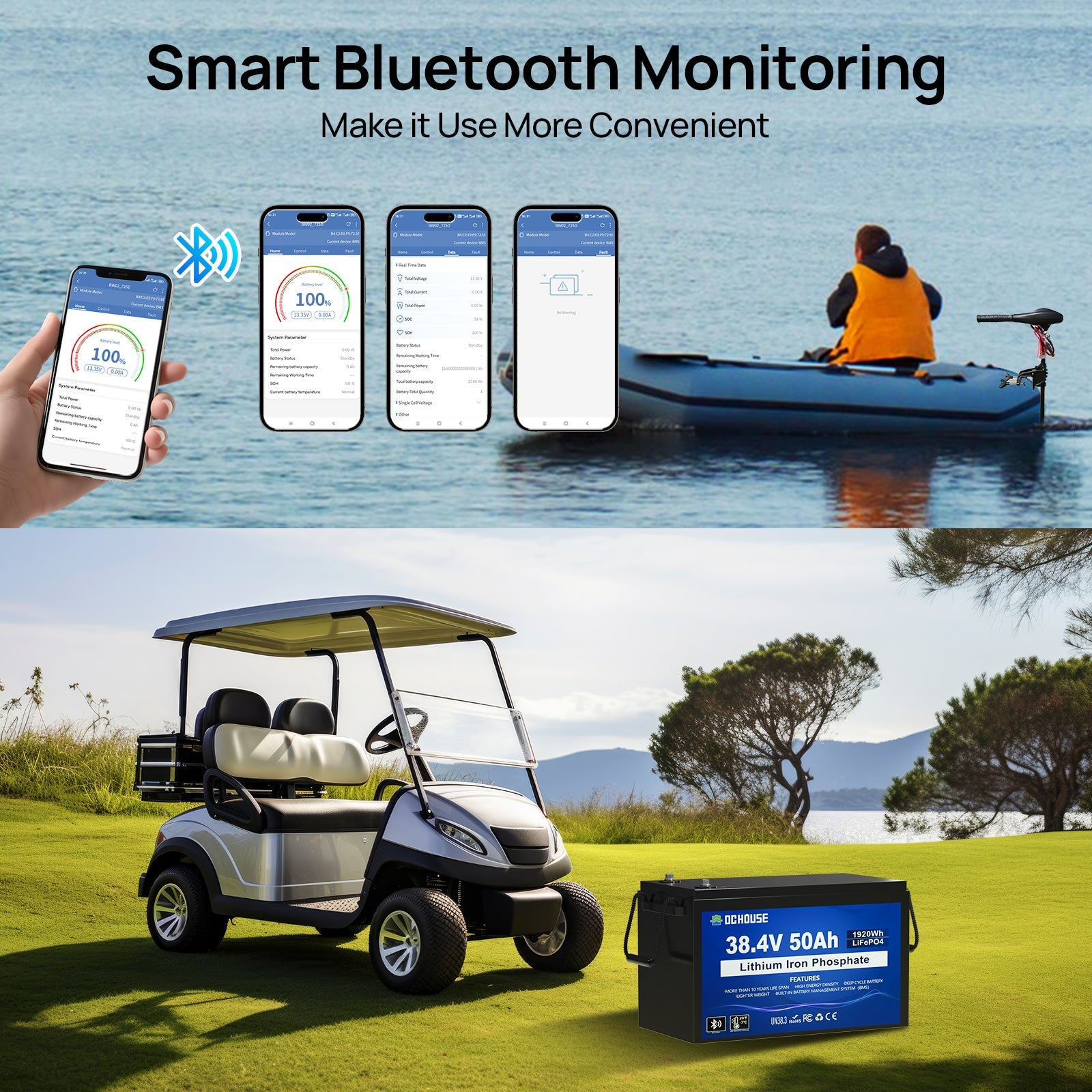 36V 50Ah LiFePO4 Bluetooth Deep Cycle Battery & Charger