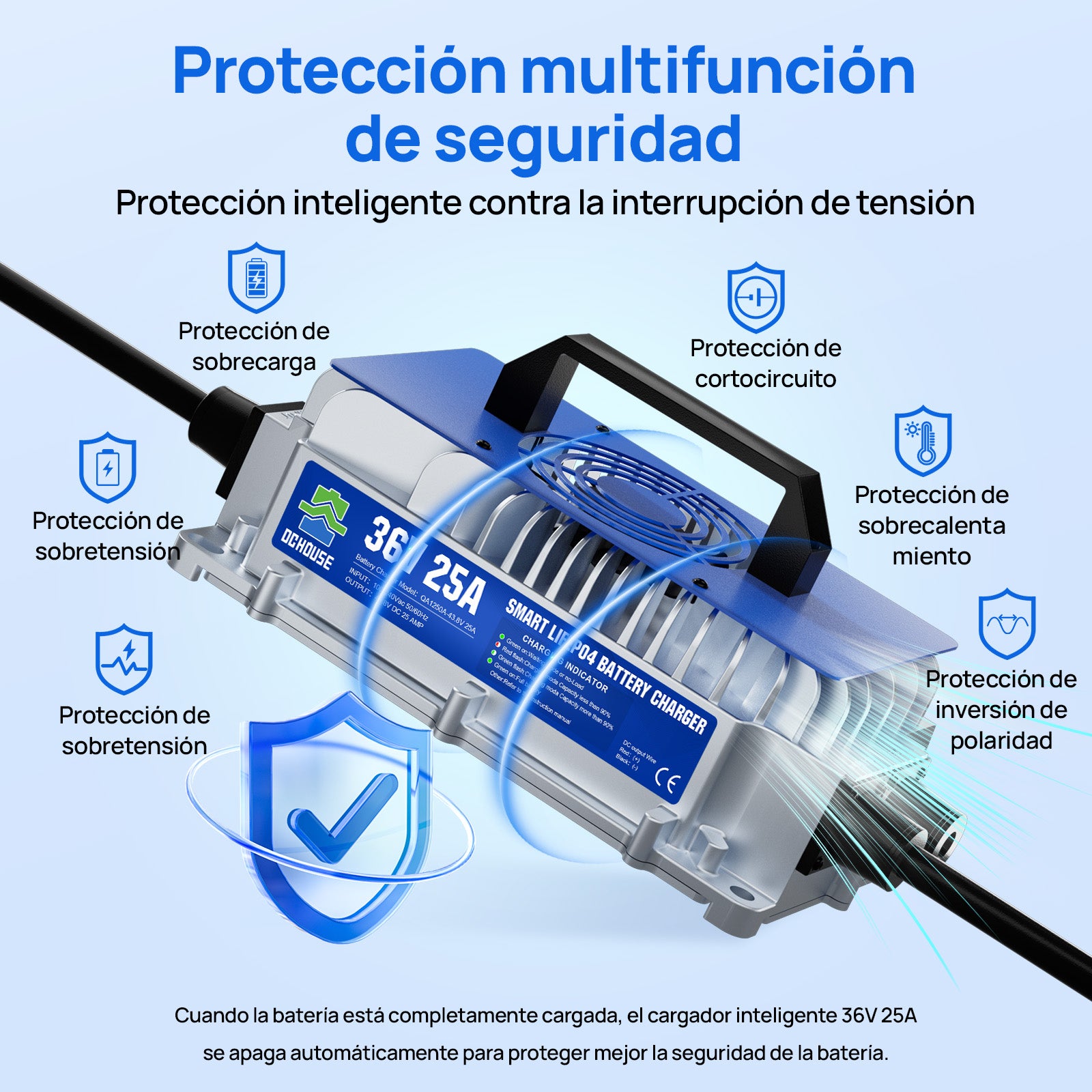 Batería LiFePO4 36V 100Ah 2.0 con Bluetooth, Carcasa de ABS Ignífuga y Cargador. Kit de Batería de Litio DC HOUSE 36V 100Ah para Carritos de Golf, RVs y Uso al Aire Libre