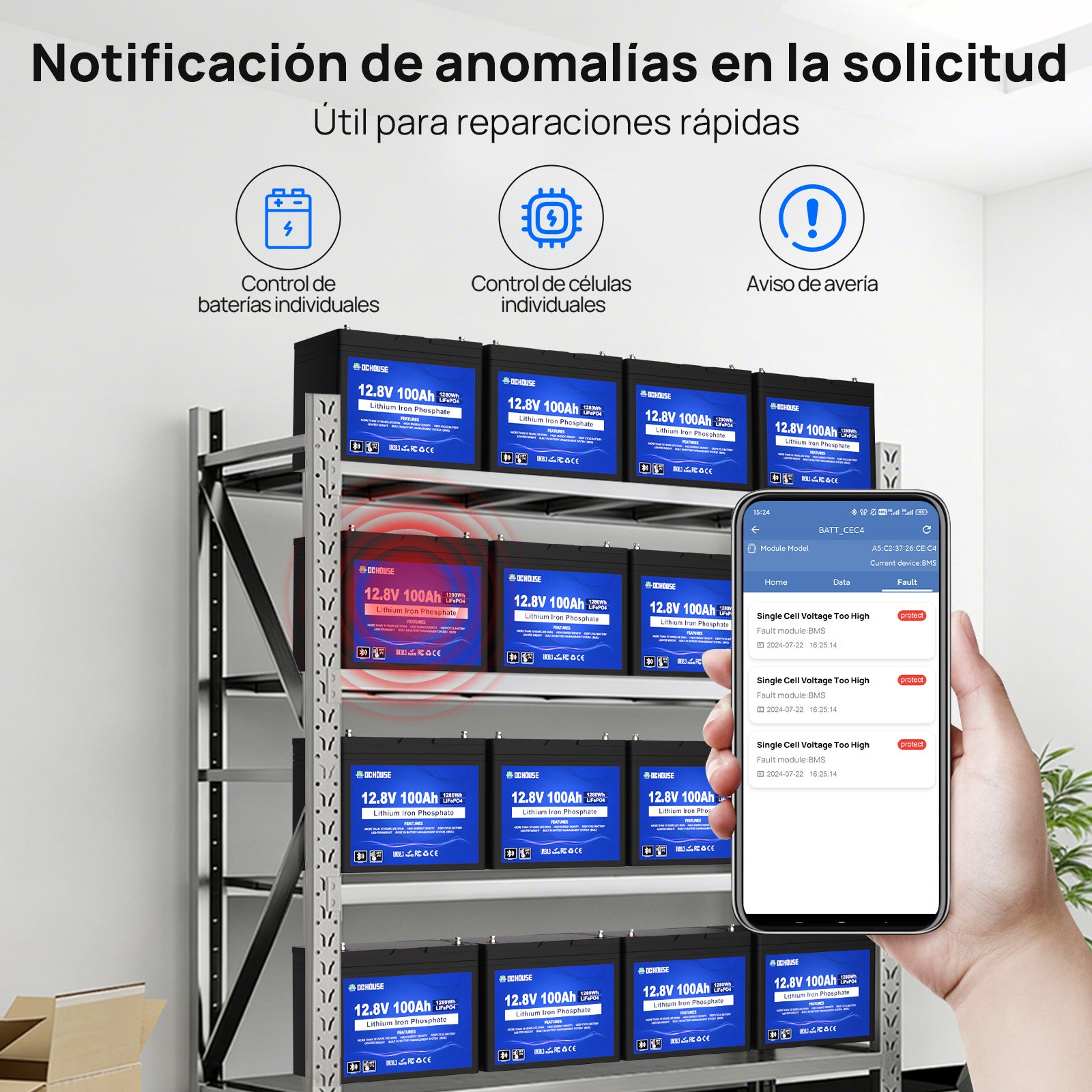 Batería de Ciclo Profundo LiFePO4 de 12V 100Ah con Bluetooth y Protección contra Bajas Temperaturas