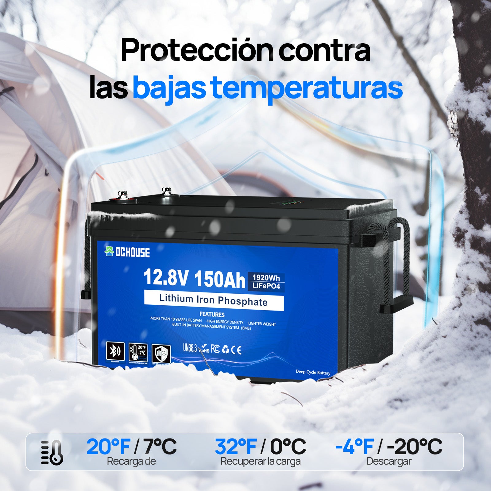 12V 150Ah con Bluetooth, Indicadores SOC y Protección contra Bajas Temperaturas
