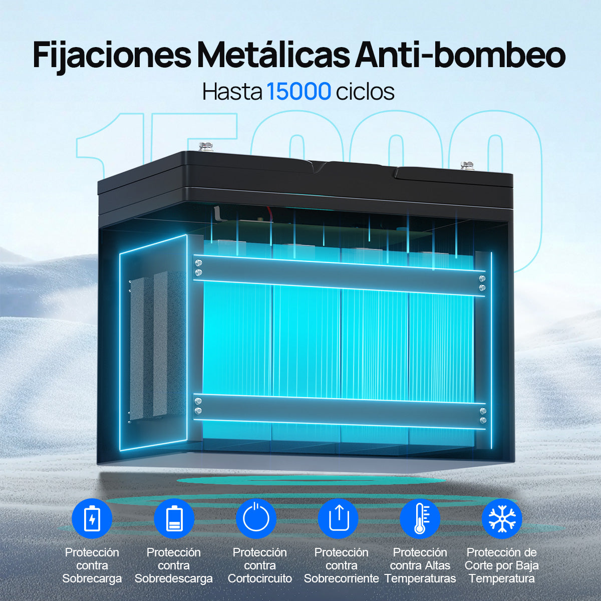12V 100Ah con Bluetooth, Indicadores SOC y Protección contra Bajas Temperaturas