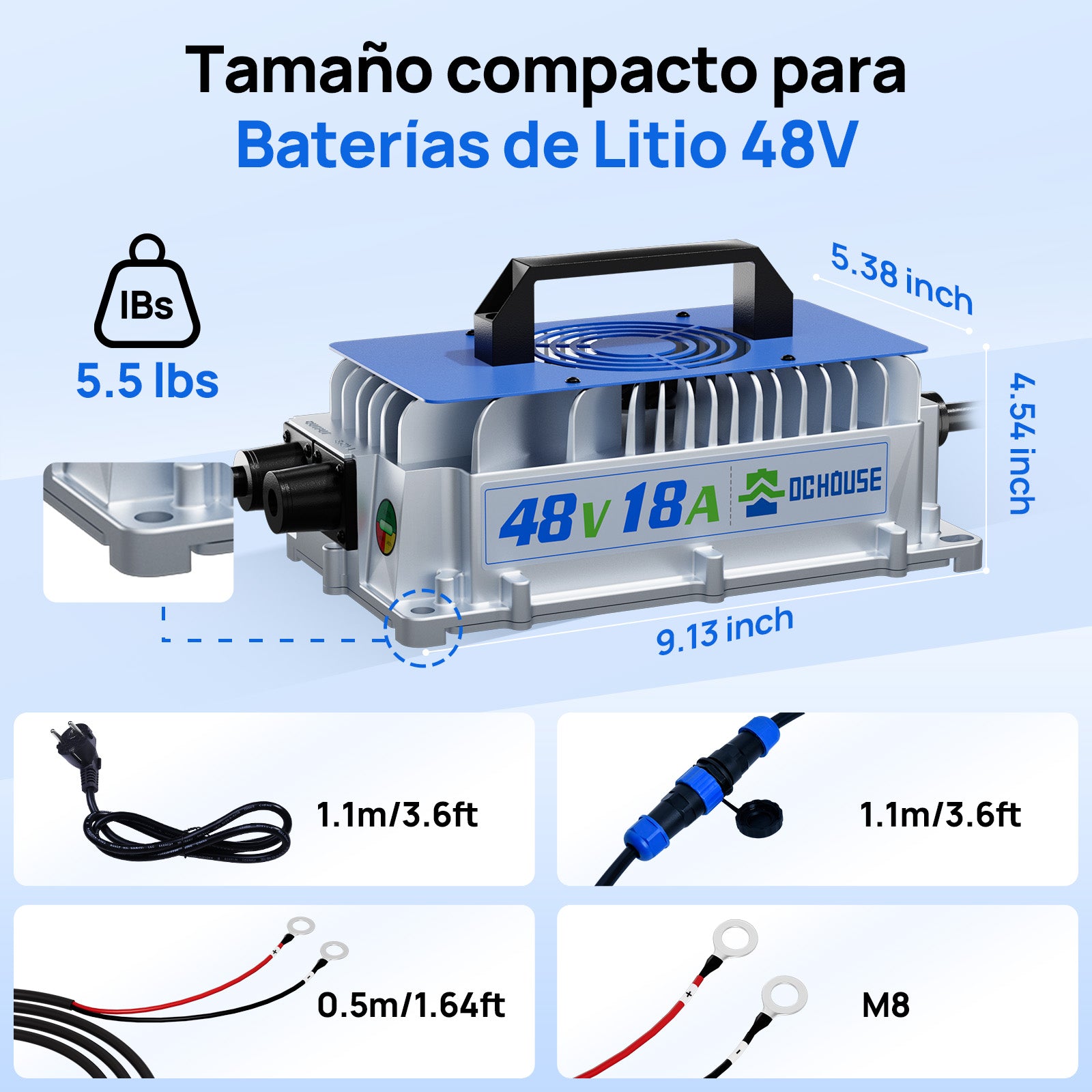 DC HOUSE Batería LiFePO4 Premium 48V 50Ah con Carcasa Metálica y Cargador - Ideal para Carritos de Golf