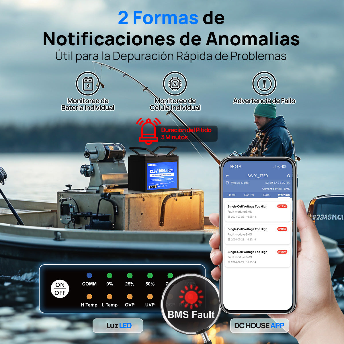 12V 100Ah con Bluetooth, Indicadores SOC y Protección contra Bajas Temperaturas
