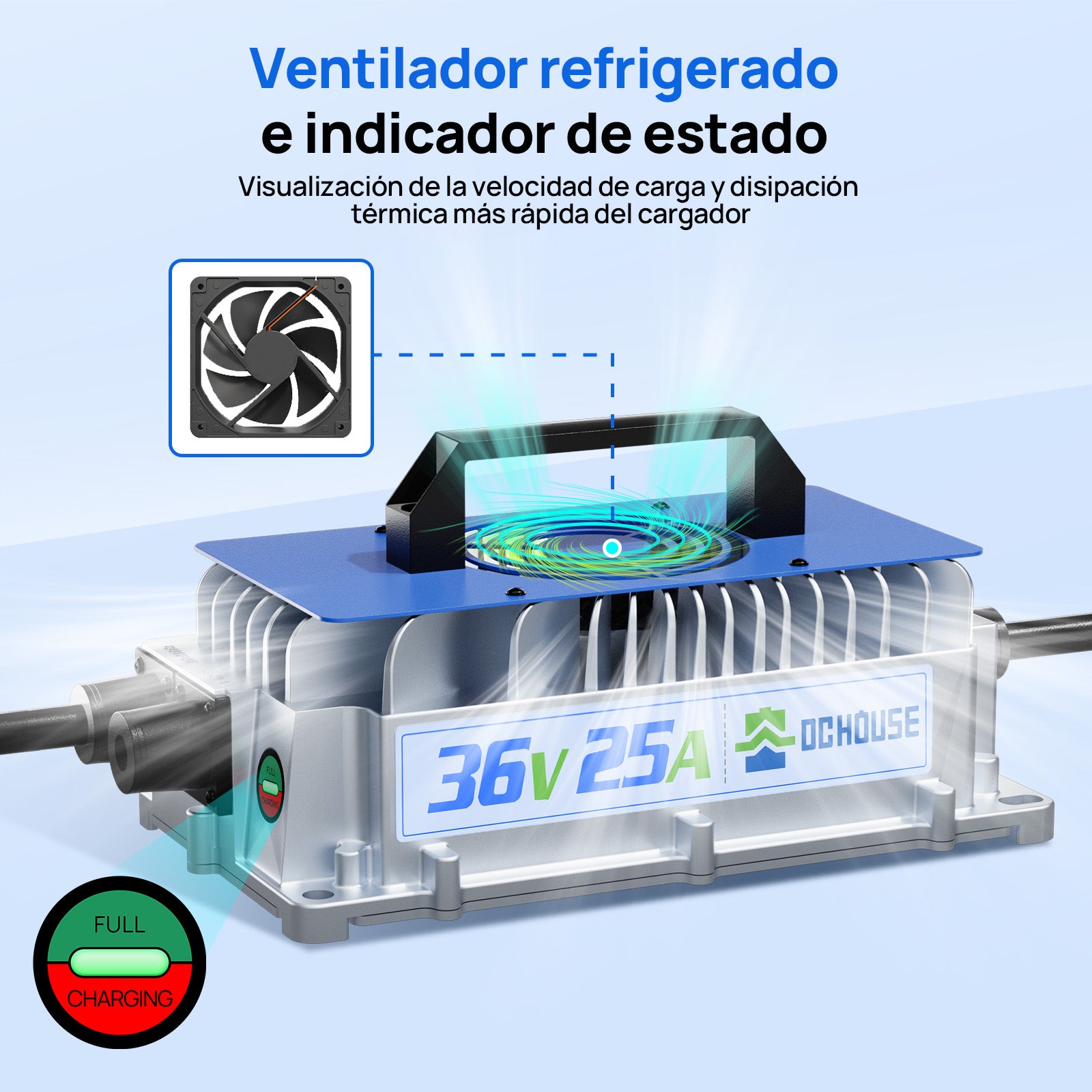 Cargador Portátil de Batería LiFePO4 36V 25A (CA a CC) | Para Sistemas de Litio de 48V