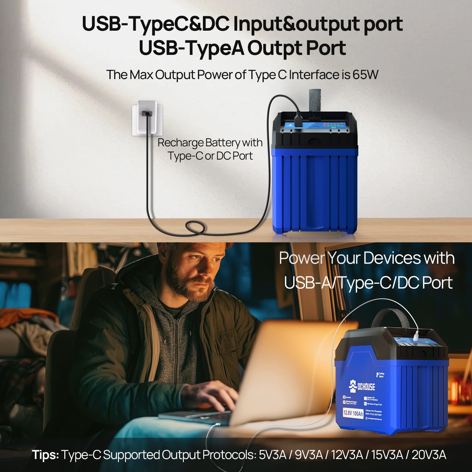 12V 100Ah 3.0 Portable Deep Cycle LiFePO4 Bluetooth & Low Temp Protection Battery