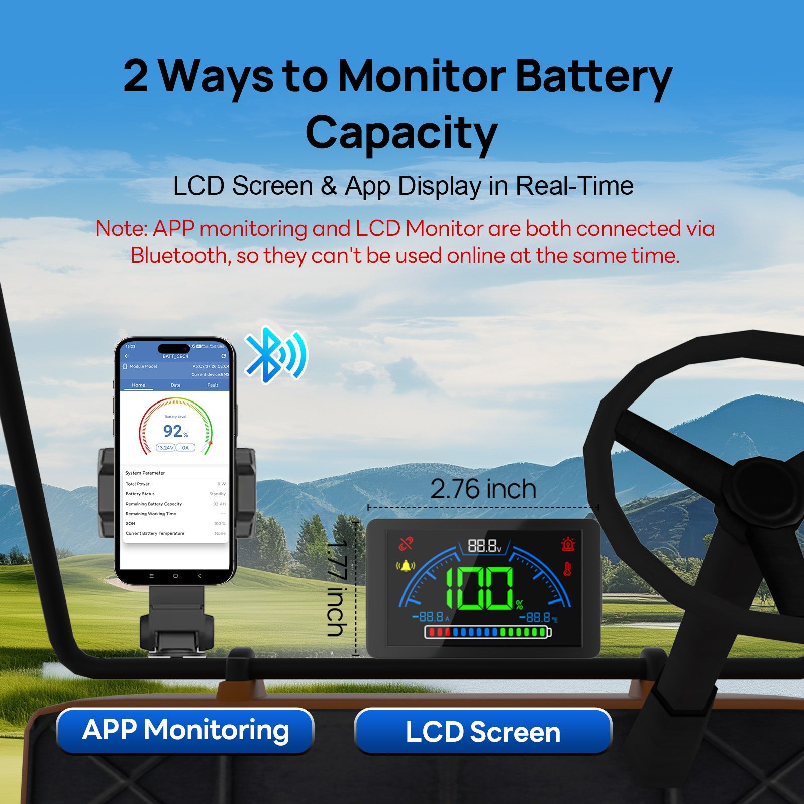 DC HOUSE Smart 48V 100Ah LiFePO4 ABS Plastic Battery with Charger - Bluetooth & LCD Monitoring for Golf Carts
