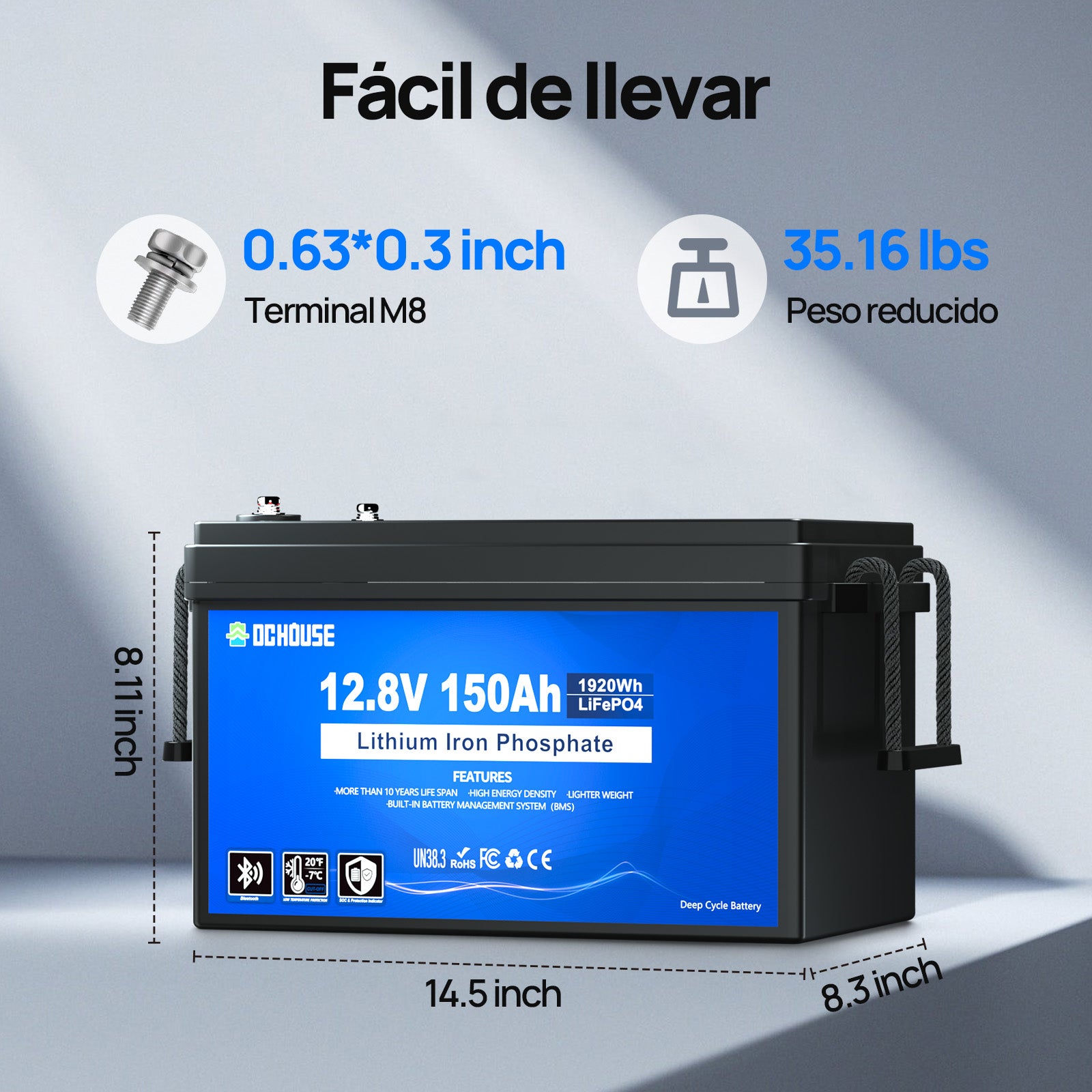 12V 150Ah con Bluetooth, Indicadores SOC y Protección contra Bajas Temperaturas