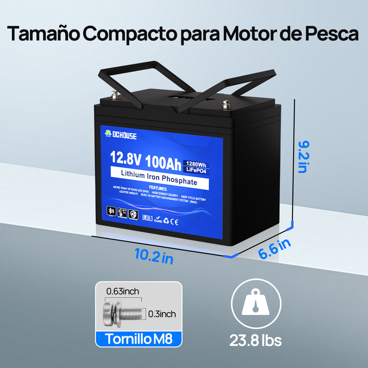 12V 100Ah con Bluetooth, Indicadores SOC y Protección contra Bajas Temperaturas