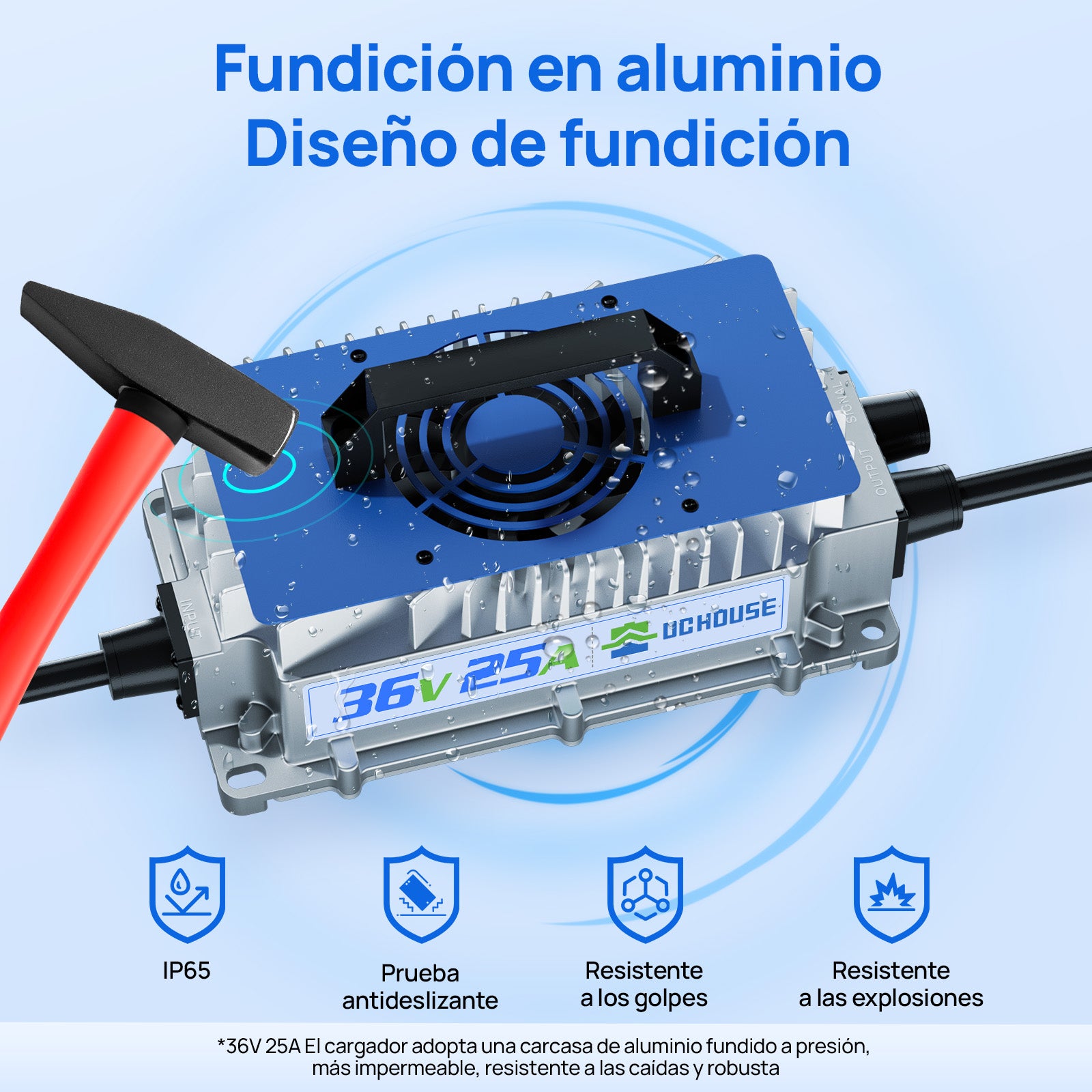 Cargador Portátil de Batería LiFePO4 36V 25A (CA a CC) | Para Sistemas de Litio de 48V