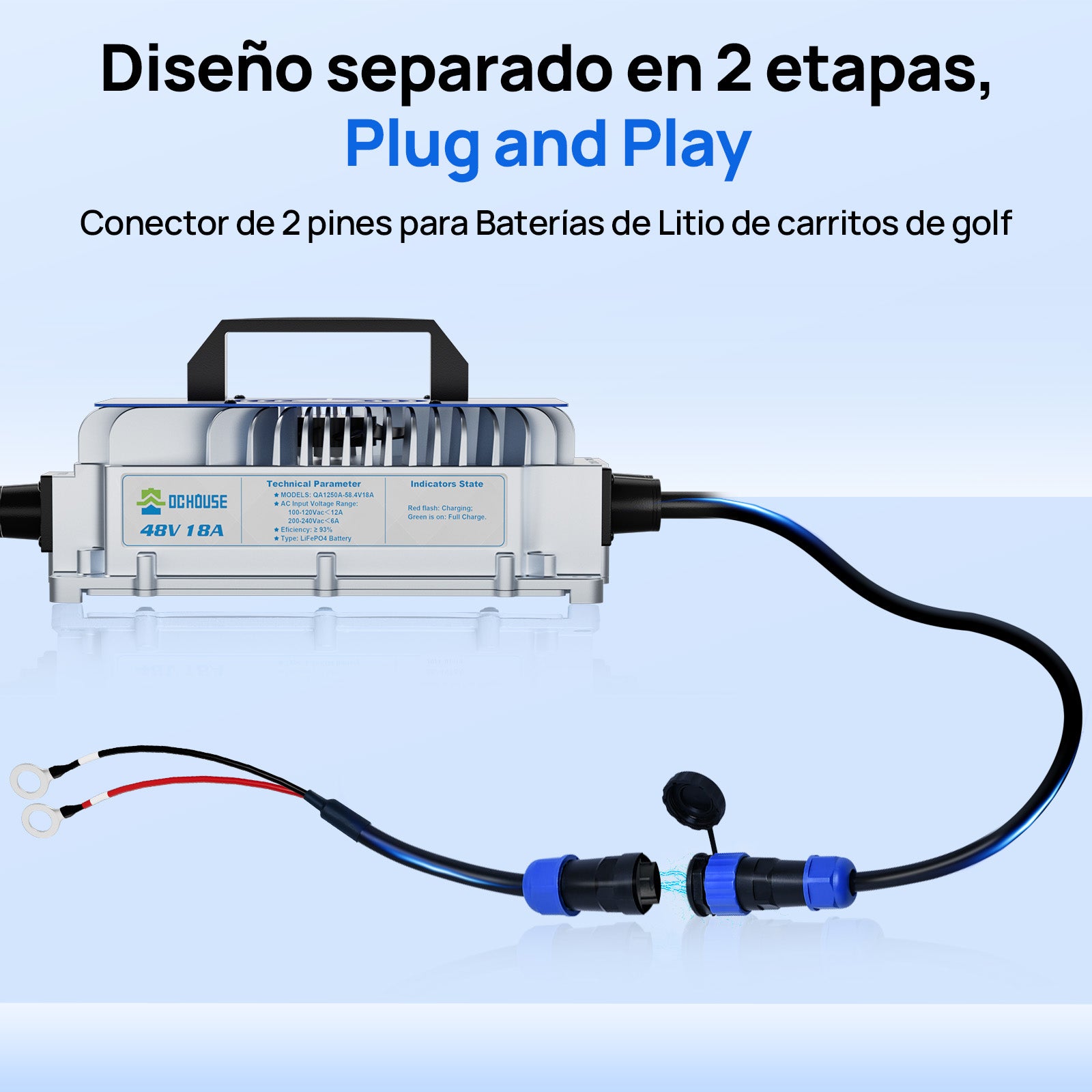 DC HOUSE Batería LiFePO4 Premium 48V 50Ah con Carcasa Metálica y Cargador - Ideal para Carritos de Golf