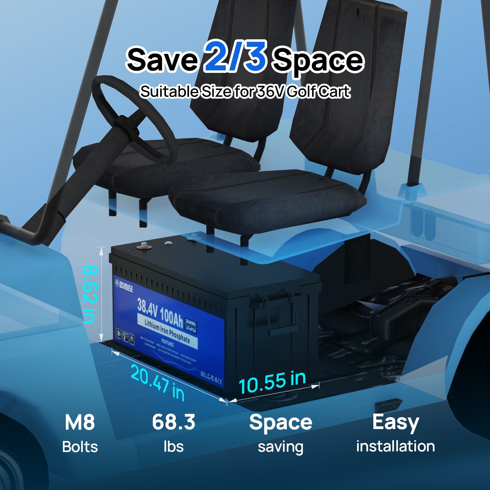 36V 100Ah 2.0 LiFePO4 Bluetooth Flame-retardant ABS Case Battery & Charger