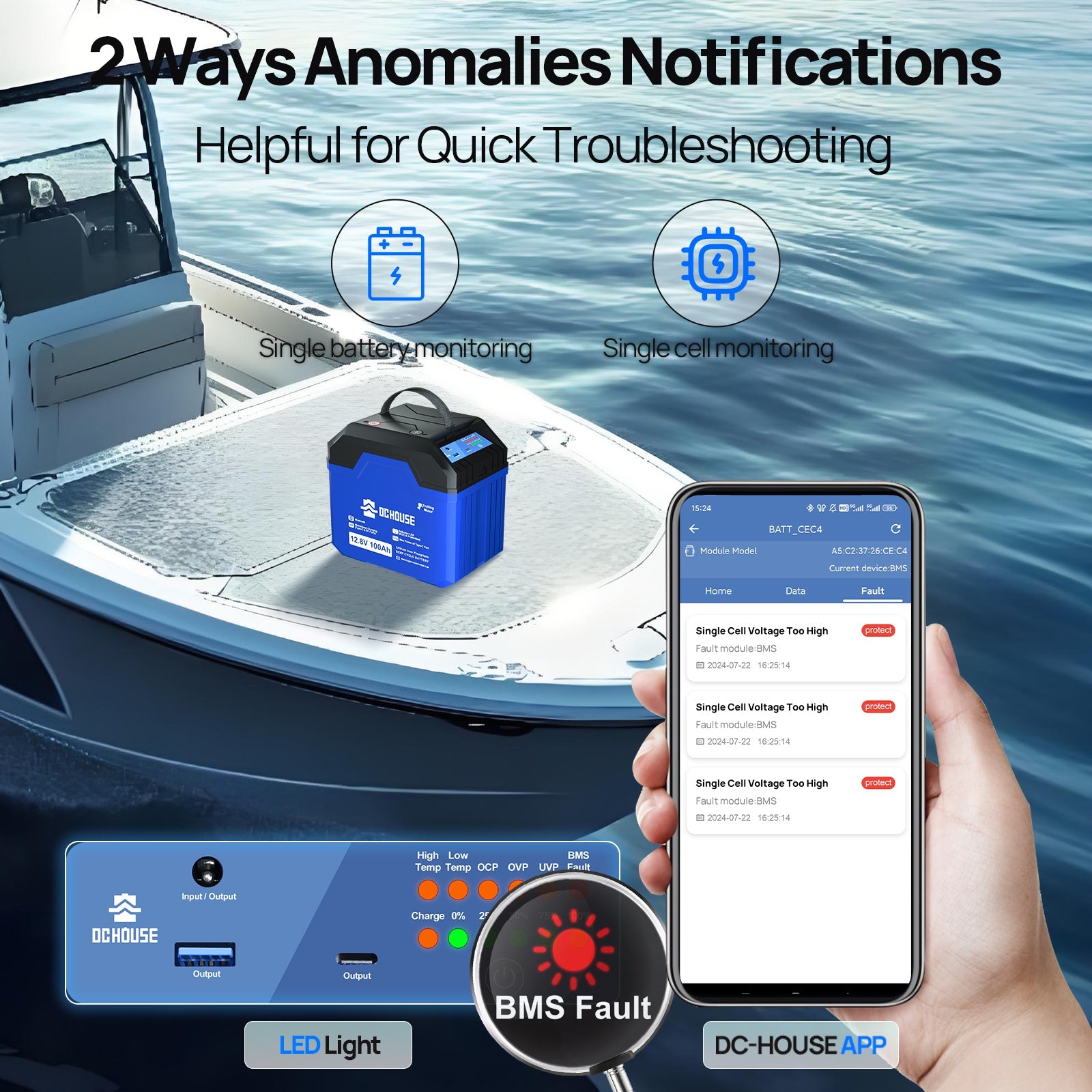 12V 100Ah 3.0 Portable Deep Cycle LiFePO4 Bluetooth & Low Temp Protection Battery