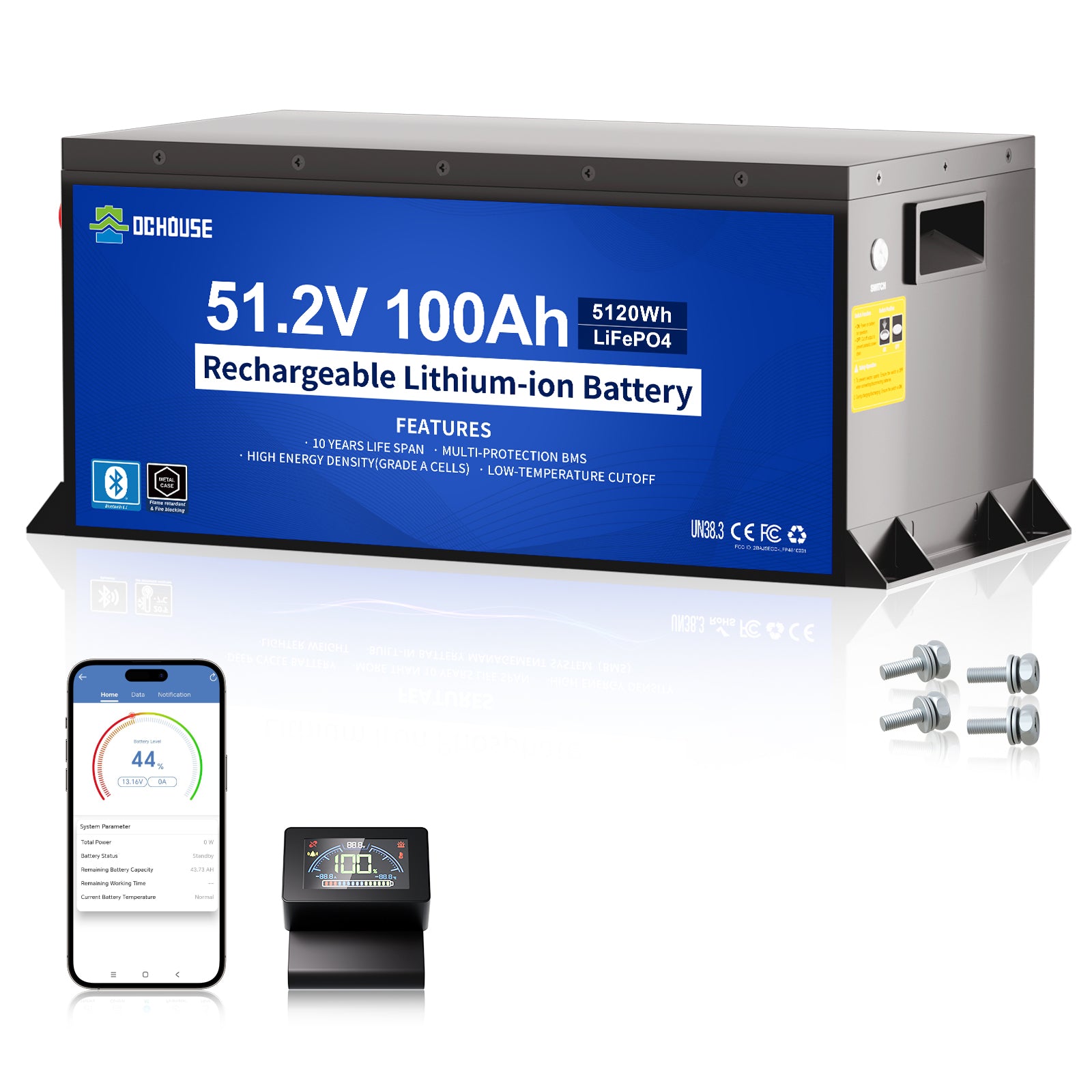 [Plazo de tramitación: 5 días]DC HOUSE Batería Confiable LiFePO4 de 48V 100Ah con Carcasa de Metal - Ideal para Carritos de Golf