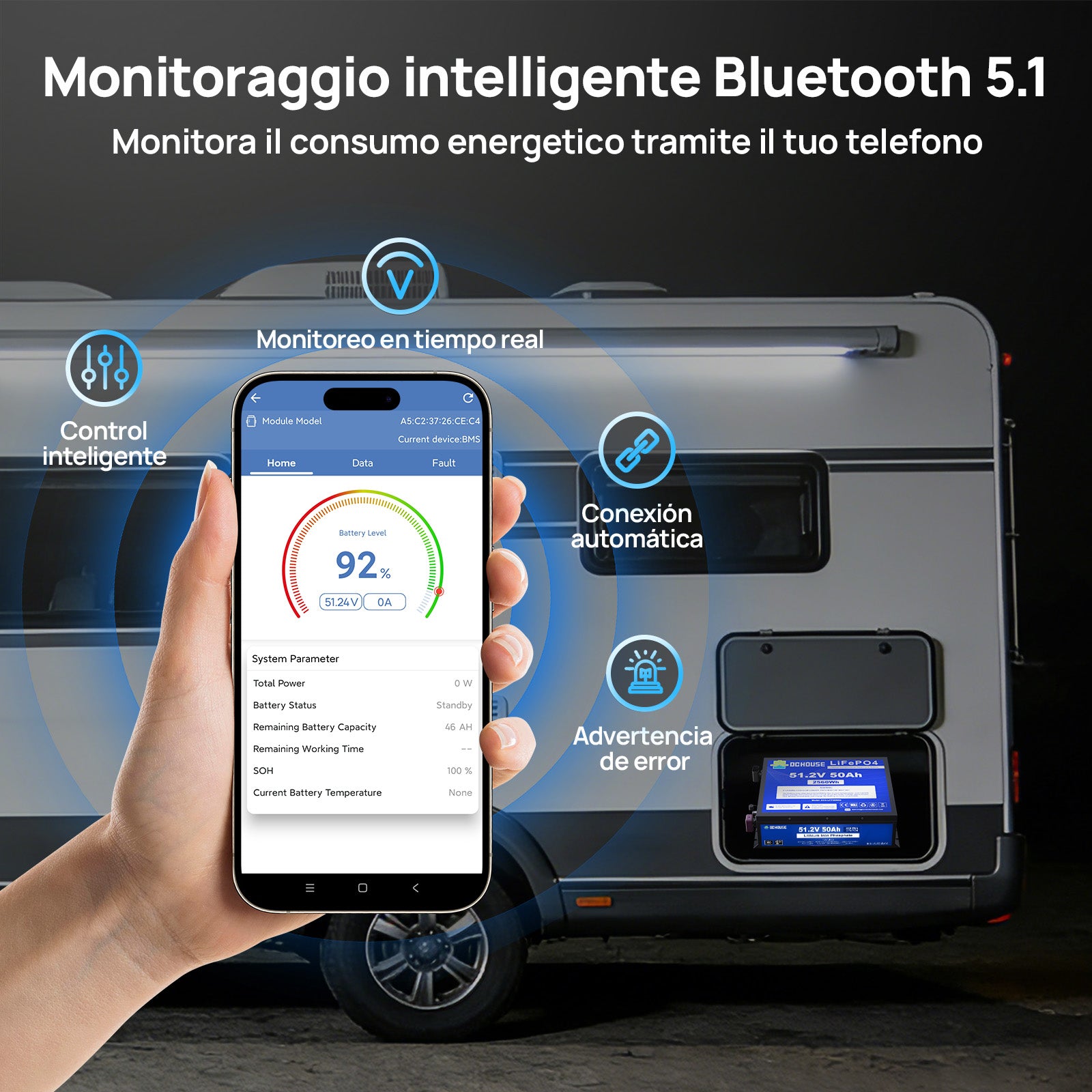 DC HOUSE Batería LiFePO4 Premium 48V 50Ah con Carcasa Metálica y Cargador - Ideal para Carritos de Golf