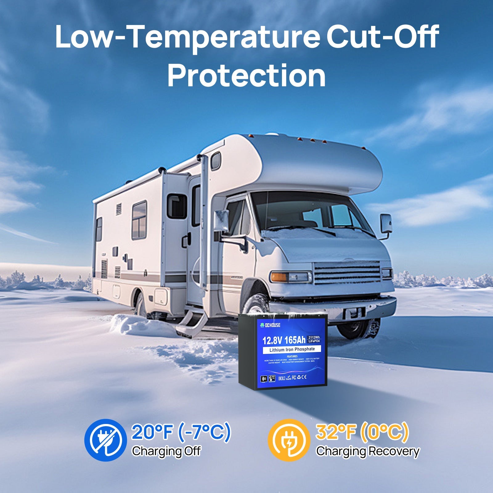 12V 165Ah Deep Cycle LiFePO4 Bluetooth & Low Temp Protection Battery