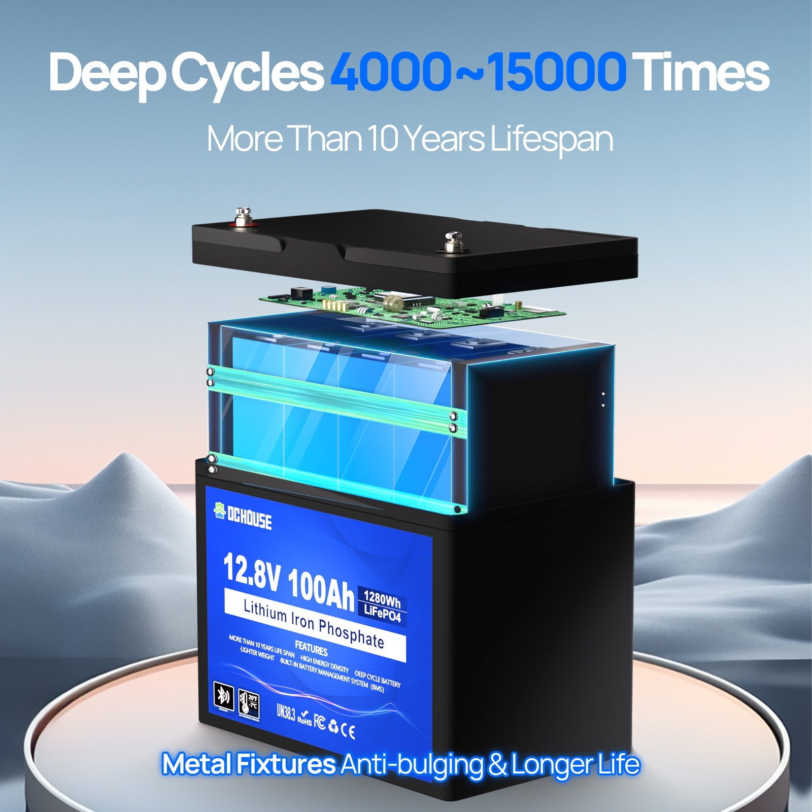 12V 100Ah Deep Cycle LiFePO4 Bluetooth & Low Temp Protection Battery