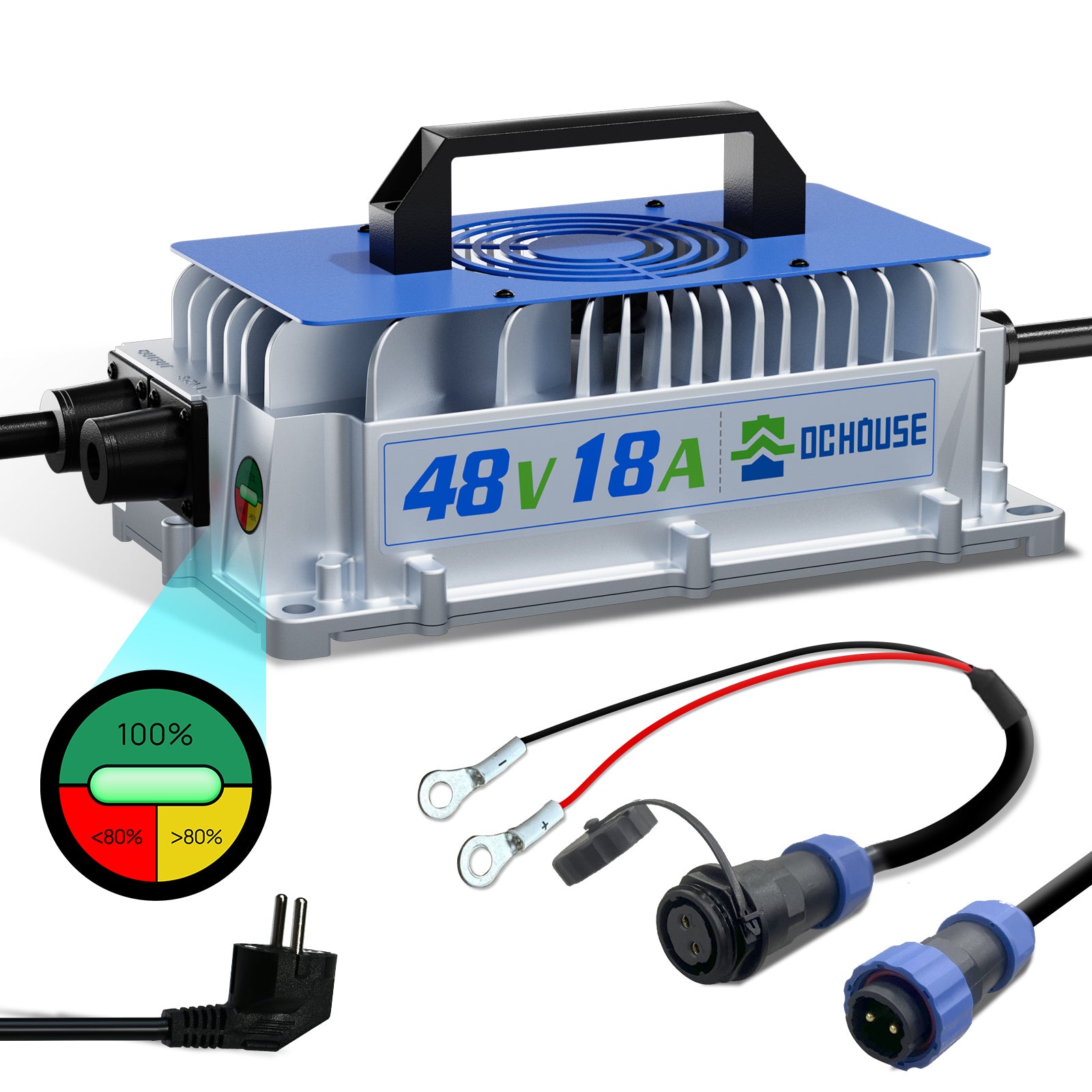 DC HOUSE Batería LiFePO4 Premium 48V 50Ah con Carcasa Metálica y Cargador - Ideal para Carritos de Golf
