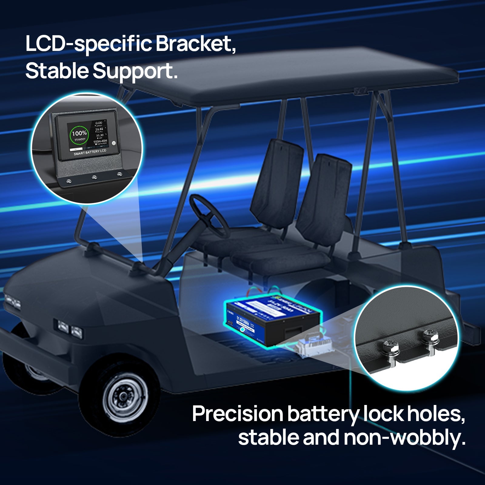DC HOUSE Durable 48V 50Ah LiFePO4 Metal Case Battery with Charger - Bluetooth & Low Temp Protection for Golf Carts