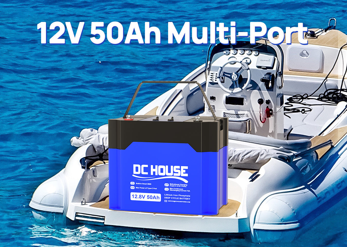 Compact and lightweight 12V 50AH LiFePO4 battery, ideal for small trolling motors with reliable power and long cycle life